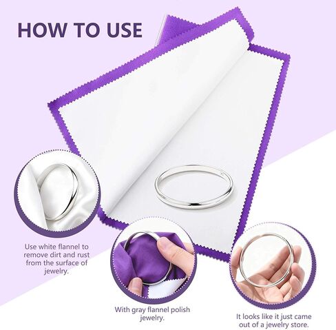 3 قطع قماش تلميع فضي، 10 × 12.5 بوصة، قطعة قماش تنظيف مجوهرات مزدوجة الجوانب، قطعة قماش تلميع كبيرة للذهب والفضة والماس والبلاتين والمجوهرات (قطعتان باللون الأرجواني وقطعة واحدة باللون الرمادي) in Kuwait