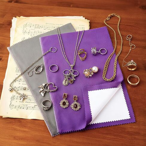 3 قطع قماش تلميع فضي، 10 × 12.5 بوصة، قطعة قماش تنظيف مجوهرات مزدوجة الجوانب، قطعة قماش تلميع كبيرة للذهب والفضة والماس والبلاتين والمجوهرات (قطعتان باللون الأرجواني وقطعة واحدة باللون الرمادي) in Kuwait