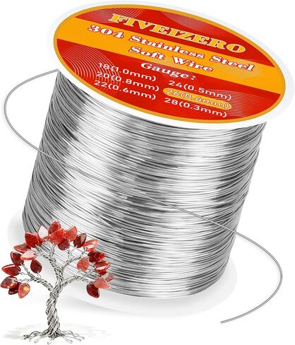 FIVEIZERO Stainless Steel Wire for Jewelry Making,Include 18/20/22/24/26/28 Gauge 304 Stainless Steel Beading Wire Thin Metal Craft Wire for Necklace,Bead Stringing,DIY Jewelry,Floral and Home Crafts in Saudi Arabia