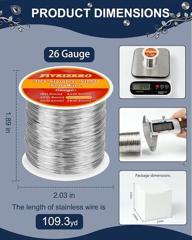 FIVEIZERO Stainless Steel Wire for Jewelry Making,Include 18/20/22/24/26/28 Gauge 304 Stainless Steel Beading Wire Thin Metal Craft Wire for Necklace,Bead Stringing,DIY Jewelry,Floral and Home Crafts in Saudi Arabia