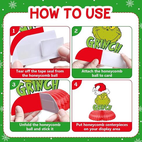 9 Pieces Christmas Honeycomb Centerpieces Green Elf Xmas Table Centerpieces Funny Green Whoville Table Toppers for Winter Holiday Christmas Decorations Party Supplies in Kuwait