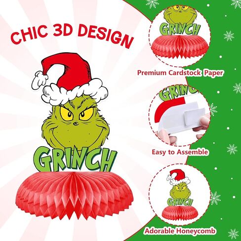 9 Pieces Christmas Honeycomb Centerpieces Green Elf Xmas Table Centerpieces Funny Green Whoville Table Toppers for Winter Holiday Christmas Decorations Party Supplies in Kuwait