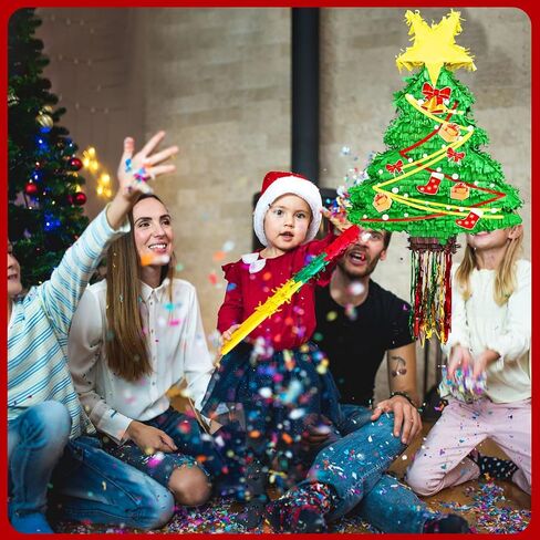 بينياتا شجرة عيد الميلاد بطول 23.6 سم مع حبل معلق، بينياتا كبيرة لشجرة عيد الميلاد مع معصوب العينين وعصا قصاصات تزيين حفلات عيد الميلاد لمستلزمات حفلات عيد الميلاد وديكورات المنزل (نمط) in Kuwait