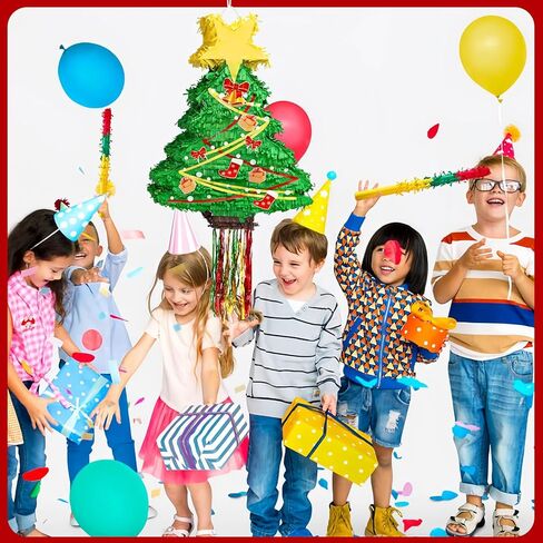 بينياتا شجرة عيد الميلاد بطول 23.6 سم مع حبل معلق، بينياتا كبيرة لشجرة عيد الميلاد مع معصوب العينين وعصا قصاصات تزيين حفلات عيد الميلاد لمستلزمات حفلات عيد الميلاد وديكورات المنزل (نمط) in Kuwait