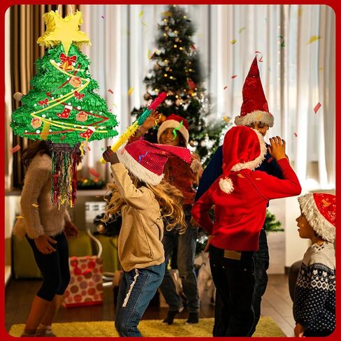 بينياتا شجرة عيد الميلاد بطول 23.6 سم مع حبل معلق، بينياتا كبيرة لشجرة عيد الميلاد مع معصوب العينين وعصا قصاصات تزيين حفلات عيد الميلاد لمستلزمات حفلات عيد الميلاد وديكورات المنزل (نمط) in Kuwait