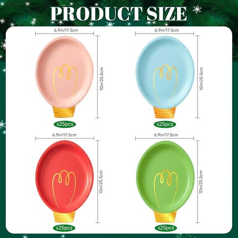 مجموعة أواني طعام مكونة من 75 قطعة من أطباق عيد الميلاد للاستعمال مرة واحدة، أطباق ومناديل ورقية شديدة التحمل لعيد الميلاد مع شوك بلاستيكية، لوازم الحفلات تخدم 25 شخصًا، مجموعة أواني طعام بتصميم لمبة إضاءة لقضاء العطلات في المنزل وحفلات عيد الميلاد in Kuwait