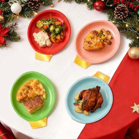 مجموعة أواني طعام مكونة من 75 قطعة من أطباق عيد الميلاد للاستعمال مرة واحدة، أطباق ومناديل ورقية شديدة التحمل لعيد الميلاد مع شوك بلاستيكية، لوازم الحفلات تخدم 25 شخصًا، مجموعة أواني طعام بتصميم لمبة إضاءة لقضاء العطلات في المنزل وحفلات عيد الميلاد in Kuwait