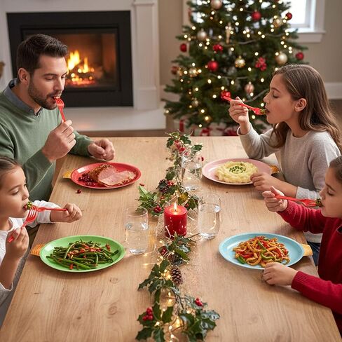 مجموعة أواني طعام مكونة من 75 قطعة من أطباق عيد الميلاد للاستعمال مرة واحدة، أطباق ومناديل ورقية شديدة التحمل لعيد الميلاد مع شوك بلاستيكية، لوازم الحفلات تخدم 25 شخصًا، مجموعة أواني طعام بتصميم لمبة إضاءة لقضاء العطلات في المنزل وحفلات عيد الميلاد in Kuwait