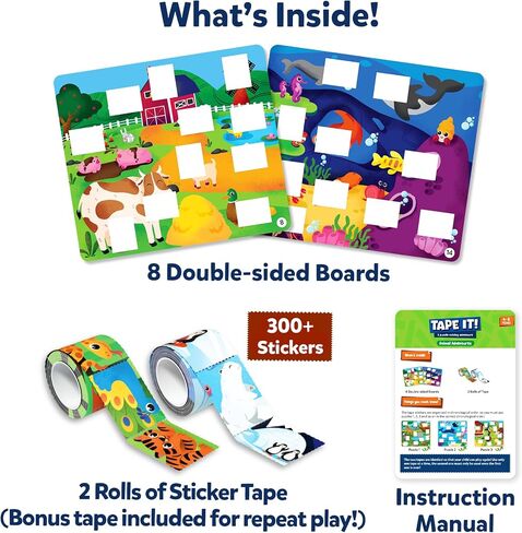 نشاط أحجية Skillmatics - ألغاز ملصقات الحيوانات من Tape It، أكثر من 300 ملصق سهل التمزق، مجموعة فنية وحرفية قابلة لإعادة الاستخدام، مهارات حركية تعليمية دقيقة ولعبة سفر، هدية للأطفال من سن 4، 5، 6، 7، 8 in Kuwait