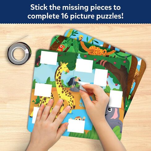 نشاط أحجية Skillmatics - ألغاز ملصقات الحيوانات من Tape It، أكثر من 300 ملصق سهل التمزق، مجموعة فنية وحرفية قابلة لإعادة الاستخدام، مهارات حركية تعليمية دقيقة ولعبة سفر، هدية للأطفال من سن 4، 5، 6، 7، 8 in Kuwait