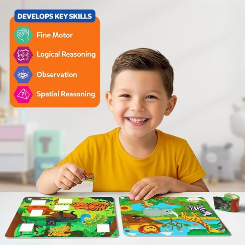 نشاط أحجية Skillmatics - ألغاز ملصقات الحيوانات من Tape It، أكثر من 300 ملصق سهل التمزق، مجموعة فنية وحرفية قابلة لإعادة الاستخدام، مهارات حركية تعليمية دقيقة ولعبة سفر، هدية للأطفال من سن 4، 5، 6، 7، 8 in Kuwait