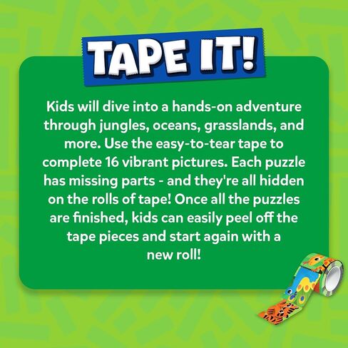 نشاط أحجية Skillmatics - ألغاز ملصقات الحيوانات من Tape It، أكثر من 300 ملصق سهل التمزق، مجموعة فنية وحرفية قابلة لإعادة الاستخدام، مهارات حركية تعليمية دقيقة ولعبة سفر، هدية للأطفال من سن 4، 5، 6، 7، 8 in Kuwait