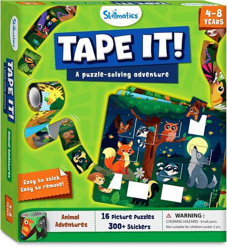 نشاط أحجية Skillmatics - ألغاز ملصقات الحيوانات من Tape It، أكثر من 300 ملصق سهل التمزق، مجموعة فنية وحرفية قابلة لإعادة الاستخدام، مهارات حركية تعليمية دقيقة ولعبة سفر، هدية للأطفال من سن 4، 5، 6، 7، 8 in Kuwait