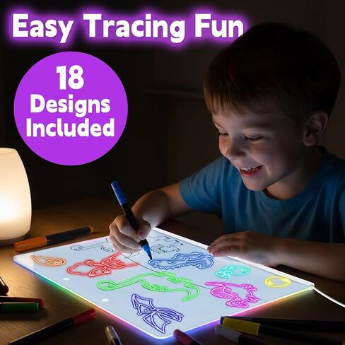 16" Led Drawing Board for Kids with 18 Tracing Pages - 4 Modes & Acrylic Led Note Board with 7 Colors, Light up Magic Boards for Art Kit, Birthday & Christmas Gifts for Teenage Girls & Boys, 39PCS in Saudi Arabia