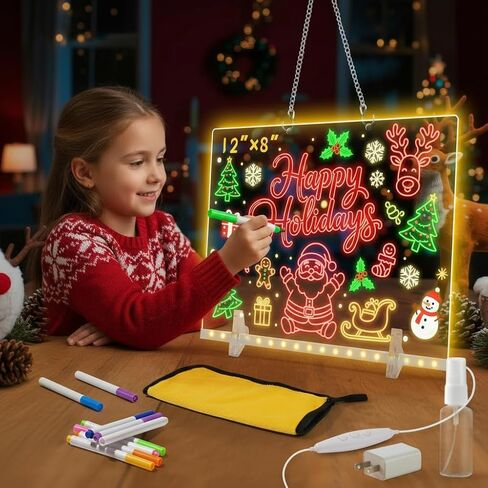 لوحة رسم LED مع 7 ألوان، لوحة رسم كوسمودي مضيئة، لوحة مسح جافة من الأكريليك المتوهج مع ضوء، لوحات LED Lumiboard، هدايا عيد الميلاد هدية عيد الميلاد للأطفال (13.7 بوصة × 10 بوصة) in Saudi Arabia