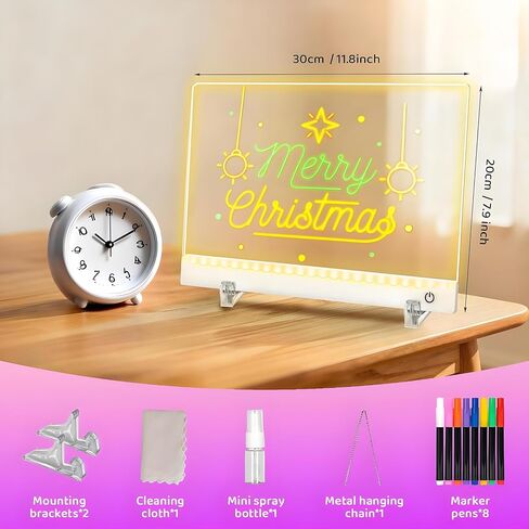 Rechargeable Led Drawing Board for Kids, 13.8*10" Dry Erase Board, 4 Modes &7 Colors Glow Doodle Note Board, Include Hanging Chain, 2 Stands, 8 Markers, Spray Bottle, Cleaning Cloth, Christmas Gifts in Saudi Arabia