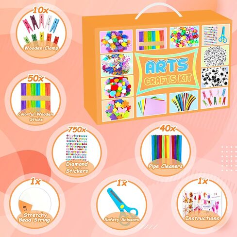 2000 PCS Arts and Crafts Supplies for Kids All-in-1 Craft Kit with Pipe Cleaners Craft Box Set DIY Crafting Supply School Supplies Toys Gifts for Girls Boys Ages 4-6, 6-8, 8-12, Orange in Saudi Arabia