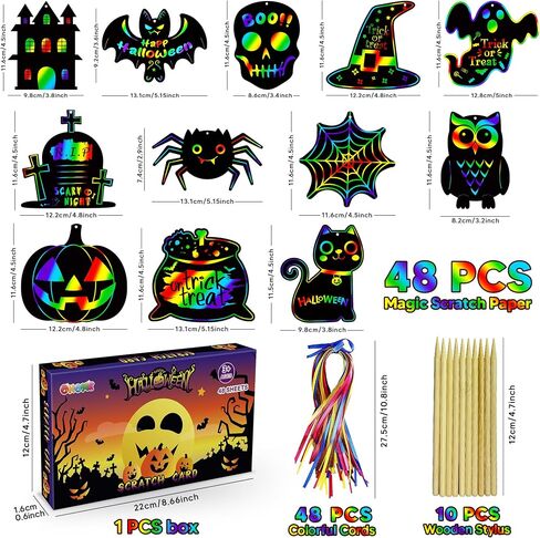 Stocking Stuffers - 48 PCS Rainbow Scratch Paper Cards Set | Christmas Crafts Toys Game for Kids - Christmas Gifts Ornaments Party Favors Decorations Supplies for Grandkids - Toddler Stocking Stuffers in Saudi Arabia