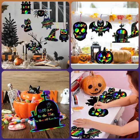 Stocking Stuffers - 48 PCS Rainbow Scratch Paper Cards Set | Christmas Crafts Toys Game for Kids - Christmas Gifts Ornaments Party Favors Decorations Supplies for Grandkids - Toddler Stocking Stuffers in Saudi Arabia