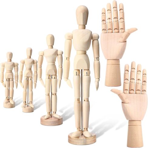 Cinnvoice 6 Pack Artist Wooden Mannequin 4.5'' 5.5'' 8'' 12''Artist Wooden Mannequin Figure Human People Dolls Manikin Supplies 7'' Art Drawing Hand Model for Drawing Painting Sketching Home Decor in Saudi Arabia