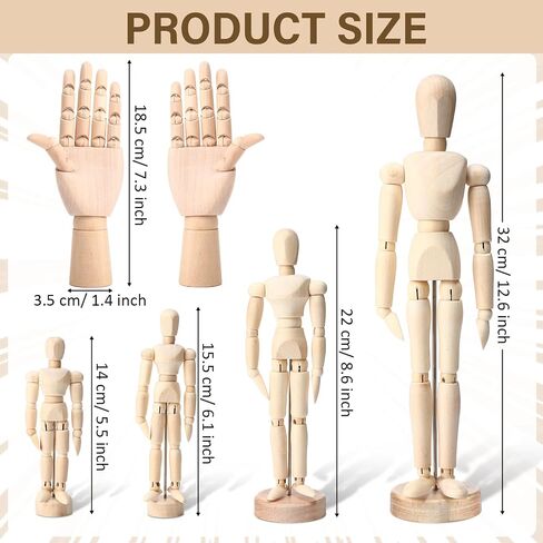 Cinnvoice 6 Pack Artist Wooden Mannequin 4.5'' 5.5'' 8'' 12''Artist Wooden Mannequin Figure Human People Dolls Manikin Supplies 7'' Art Drawing Hand Model for Drawing Painting Sketching Home Decor in Saudi Arabia