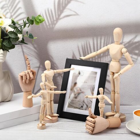 Cinnvoice 6 Pack Artist Wooden Mannequin 4.5'' 5.5'' 8'' 12''Artist Wooden Mannequin Figure Human People Dolls Manikin Supplies 7'' Art Drawing Hand Model for Drawing Painting Sketching Home Decor in Saudi Arabia