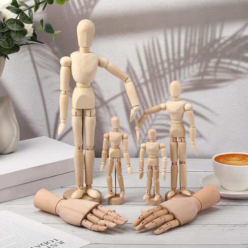 Cinnvoice 6 Pack Artist Wooden Mannequin 4.5'' 5.5'' 8'' 12''Artist Wooden Mannequin Figure Human People Dolls Manikin Supplies 7'' Art Drawing Hand Model for Drawing Painting Sketching Home Decor in Saudi Arabia