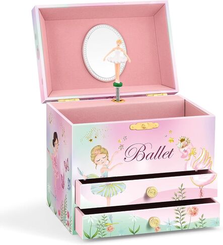 A&A Music Jewelry Box for Girls with Big Drawer Paired with Ballet Girl Theme Rotating Playback the Tune for Swan Lake Pink in Saudi Arabia