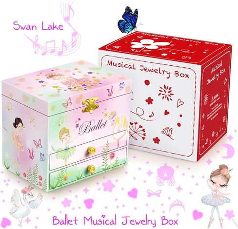 A&A Music Jewelry Box for Girls with Big Drawer Paired with Ballet Girl Theme Rotating Playback the Tune for Swan Lake Pink in Saudi Arabia