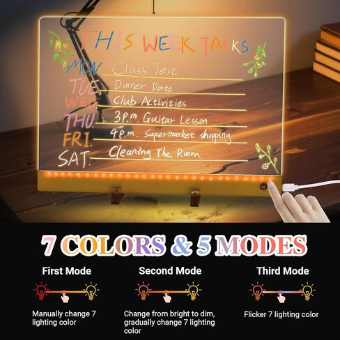 لوحة ملاحظات LED بألوان، لوح رسم LED قابل لإعادة الشحن مقاس 13.8 بوصة × 10 بوصة، 5 أوضاع و7 ألوان، لوحات رسم مضيئة in Kuwait