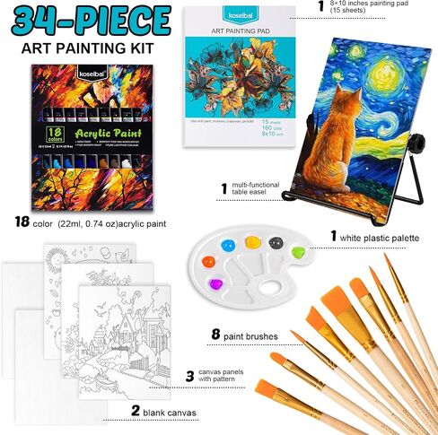 koseibal Acrylic Paint Set for Kids & Adults, Art Supplies Kit with Canvas in Saudi Arabia