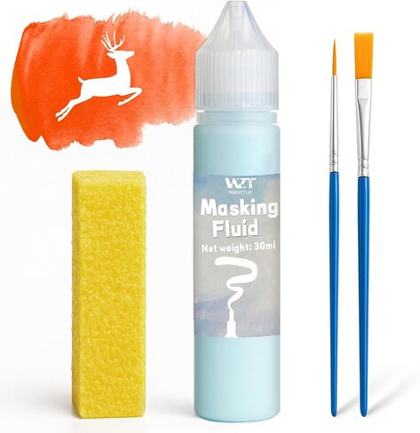 Masking Fluid for Watercolor Painting, 30ml Watercolor Masking Fluid with 2 Brushes & Eraser, Fine Arts & Crafts Supplies for Ink, Watercolor, Gouache Painting in Saudi Arabia