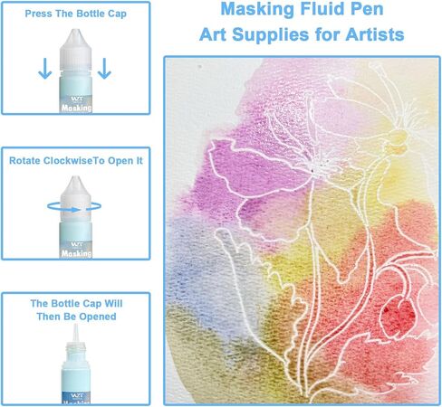Masking Fluid for Watercolor Painting, 30ml Watercolor Masking Fluid with 2 Brushes & Eraser, Fine Arts & Crafts Supplies for Ink, Watercolor, Gouache Painting in Saudi Arabia
