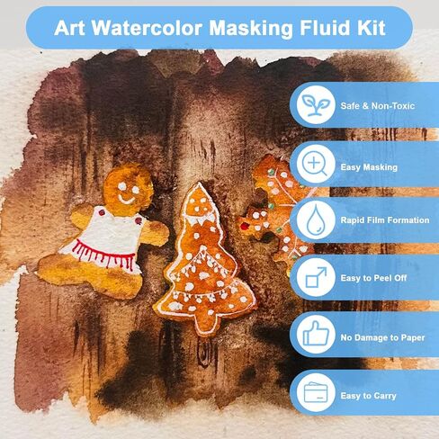 Masking Fluid for Watercolor Painting, 30ml Watercolor Masking Fluid with 2 Brushes & Eraser, Fine Arts & Crafts Supplies for Ink, Watercolor, Gouache Painting in Saudi Arabia