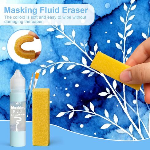 Masking Fluid for Watercolor Painting, 30ml Watercolor Masking Fluid with 2 Brushes & Eraser, Fine Arts & Crafts Supplies for Ink, Watercolor, Gouache Painting in Saudi Arabia