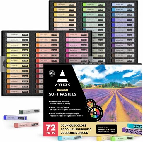 Arteza Soft Pastels for Artists, Set of 72 Art Chalk Sticks, Bright, Vibrant, and Neutral Pastels Art Supplies for Drawing, Blending, Layering, and Shading, Professional Art Supplies for Artists in Saudi Arabia