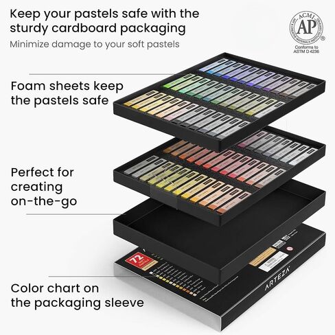 Arteza Soft Pastels for Artists, Set of 72 Art Chalk Sticks, Bright, Vibrant, and Neutral Pastels Art Supplies for Drawing, Blending, Layering, and Shading, Professional Art Supplies for Artists in Saudi Arabia