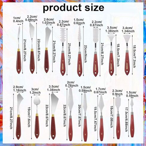 Honoson 16 قطعة مجموعة سكاكين الرسم مجموعة سكين لوحة الفولاذ المقاوم للصدأ رسم خلط مكشطة ملعقة مع مقبض خشبي لملحقات الطلاء الزيتي لوازم خلط ألوان الأكريليك (أحمر) in Kuwait