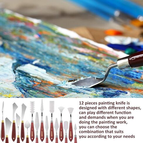 Honoson 16 قطعة مجموعة سكاكين الرسم مجموعة سكين لوحة الفولاذ المقاوم للصدأ رسم خلط مكشطة ملعقة مع مقبض خشبي لملحقات الطلاء الزيتي لوازم خلط ألوان الأكريليك (أحمر) in Kuwait