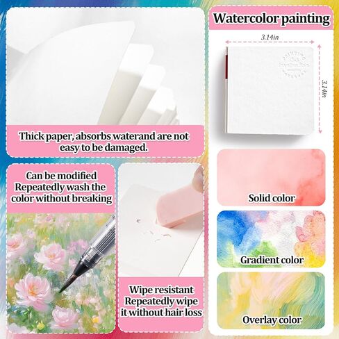 Mini Watercolor Paint Set, 12 Colors Portable Pocket Watercolour Travel Kit with 8 Grid Wood Paint Palette, Sketchbook, Metal Clip, Water Brush for Painters Artists Students in Kuwait