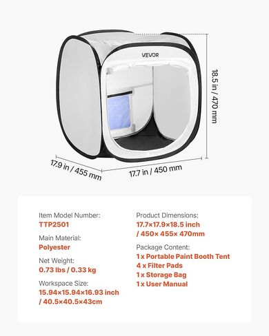 خيمة كشك طلاء محمولة من VEVOR، مقاس 15.94 × 15.94 × 16.9 بوصة، خيمة طلاء رش محمولة منبثقة مع باب شبكي، وخيام طلاء بالرش للنماذج الصغيرة، والمنحوتات، والمزهريات، وإطارات الصور، والتصميم المنبثق in Kuwait