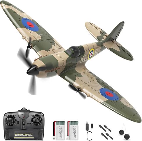 HAWK'S WORK 3 قنوات RC طائرة Spitfire Fighter، جهاز التحكم عن بعد Warbird جاهز للطيران، 2.4 جيجا هرتز 6 محاور مثبت جيروسكوبي، سهل الطيران للأطفال والمبتدئين in Kuwait