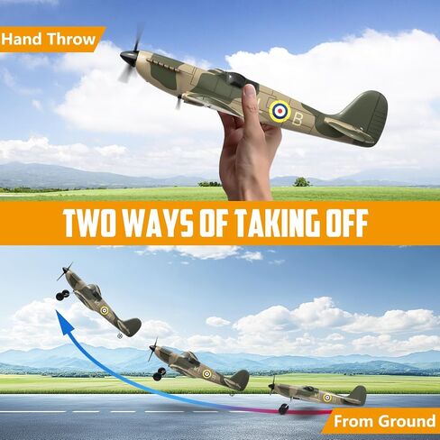 HAWK'S WORK 3 قنوات RC طائرة Spitfire Fighter، جهاز التحكم عن بعد Warbird جاهز للطيران، 2.4 جيجا هرتز 6 محاور مثبت جيروسكوبي، سهل الطيران للأطفال والمبتدئين in Kuwait