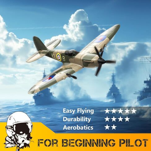 HAWK'S WORK 3 قنوات RC طائرة Spitfire Fighter، جهاز التحكم عن بعد Warbird جاهز للطيران، 2.4 جيجا هرتز 6 محاور مثبت جيروسكوبي، سهل الطيران للأطفال والمبتدئين in Kuwait