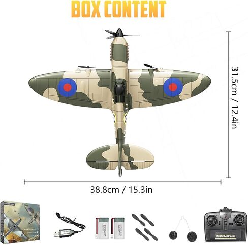 HAWK'S WORK 3 قنوات RC طائرة Spitfire Fighter، جهاز التحكم عن بعد Warbird جاهز للطيران، 2.4 جيجا هرتز 6 محاور مثبت جيروسكوبي، سهل الطيران للأطفال والمبتدئين in Kuwait