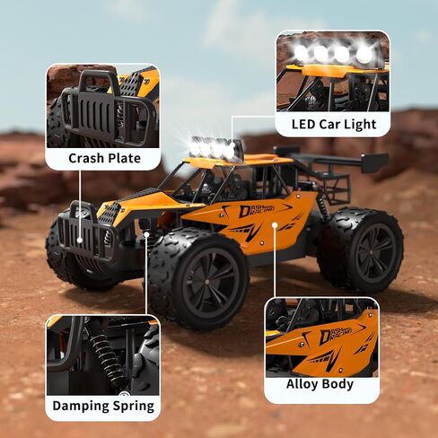 Remote Control Car Monster Truck Toys 1:16 Scale RC Car For Boys 2.4GHz High Speed 20 km/h With LED Headlights,Rechargeable RC Cars Gifts for Boys 4-7 8-12 Christmas, Beginner, Kids 6-12+(Orange) in Saudi Arabia