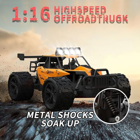 Remote Control Car Monster Truck Toys 1:16 Scale RC Car For Boys 2.4GHz High Speed 20 km/h With LED Headlights,Rechargeable RC Cars Gifts for Boys 4-7 8-12 Christmas, Beginner, Kids 6-12+(Orange) in Saudi Arabia