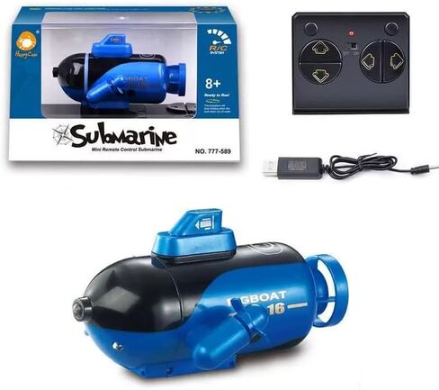 لعبة غواصة بجهاز تحكم عن بعد، غواصة عسكرية RC مع ضوء LED، كابل شحن USB، 7.9 × 5.1 × 5 بوصات (أزرق) in Kuwait