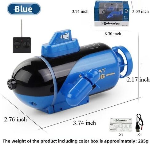 لعبة غواصة بجهاز تحكم عن بعد، غواصة عسكرية RC مع ضوء LED، كابل شحن USB، 7.9 × 5.1 × 5 بوصات (أزرق) in Kuwait