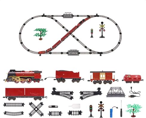 مجموعة قطار عيد الميلاد الكهربائية RC مع جهاز تحكم عن بعد، دخان واقعي، أضواء وأصوات، نموذج قاطرة بخارية مع مسار طويل وعربات، مجموعة قاطرة كهربائية، مجموعة ألعاب السكك الحديدية للمراهقين والبالغين in Kuwait